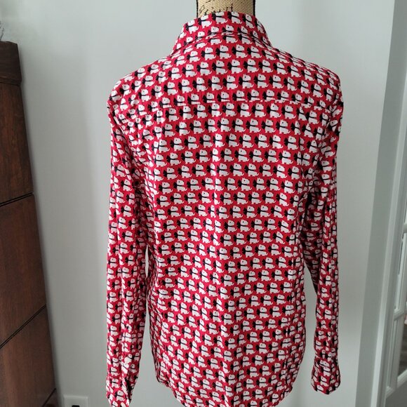Crown & Ivy Red White & Blue  Dog Print Blouse Large - Picture 3 of 12